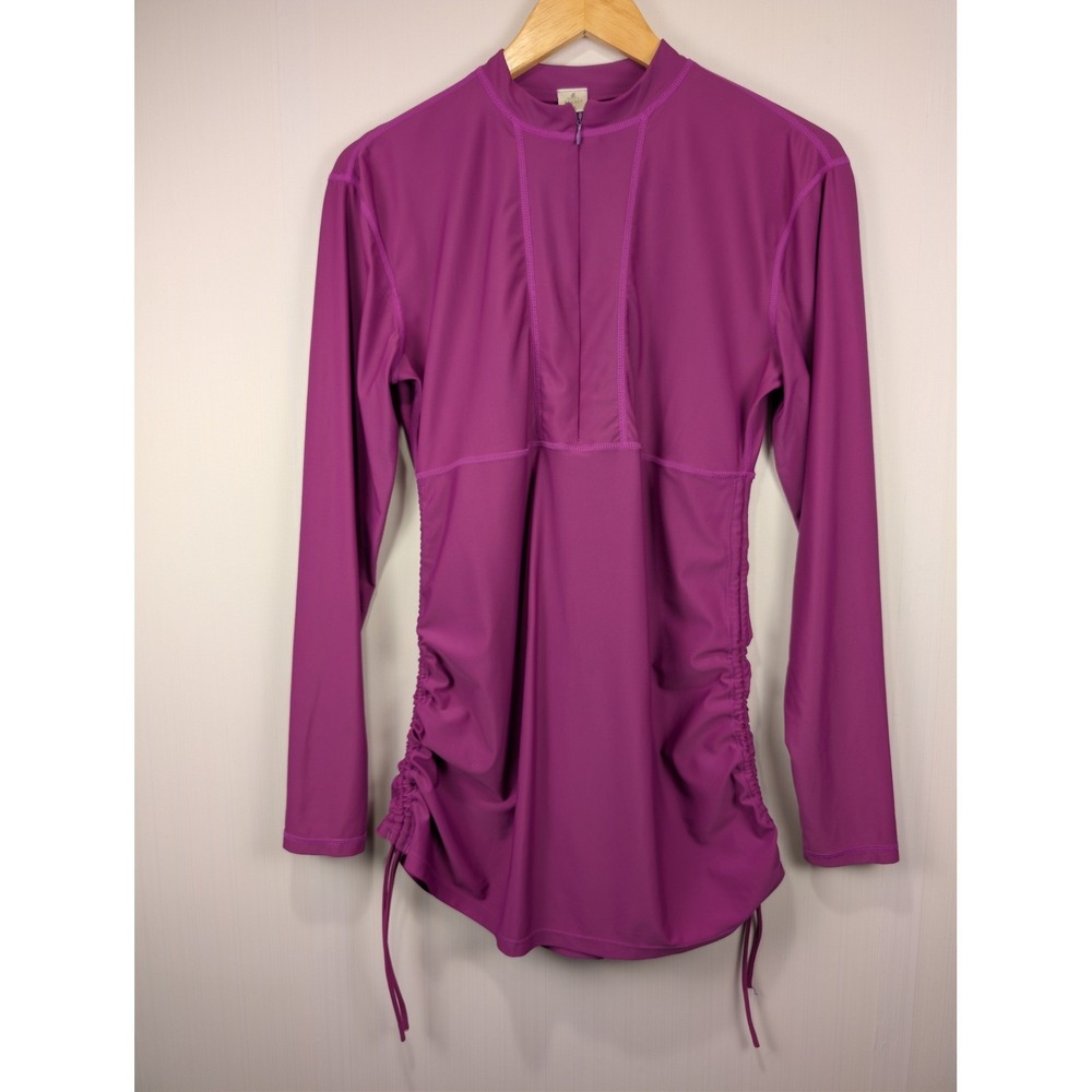 Sailbee Womens XL Rash Guard Long Sleeve Quarter Zip Ruched Swim Shirt Purple